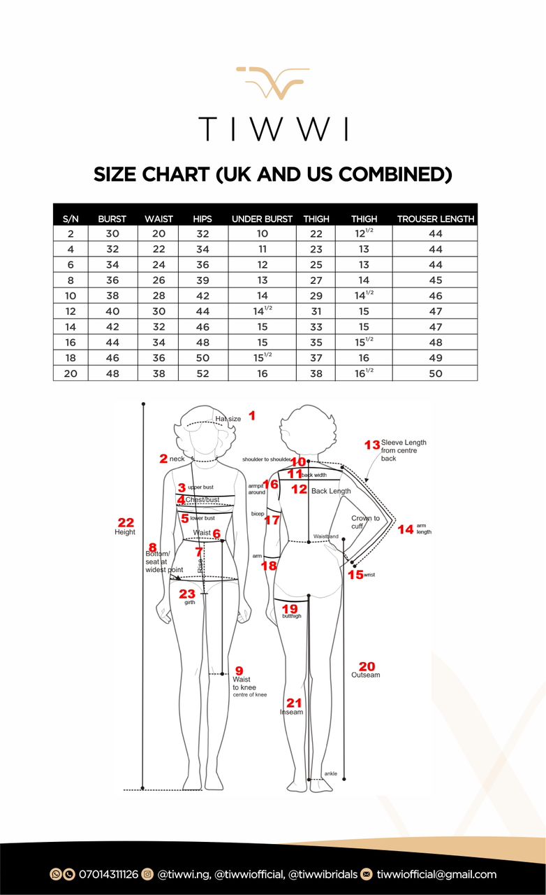 TIWWII Size Guide - Measurement Diagram